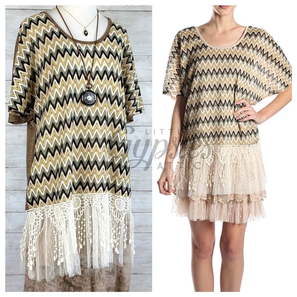 Ryu Tops - Ryu Miss-oni Chevron and Lace Tunic